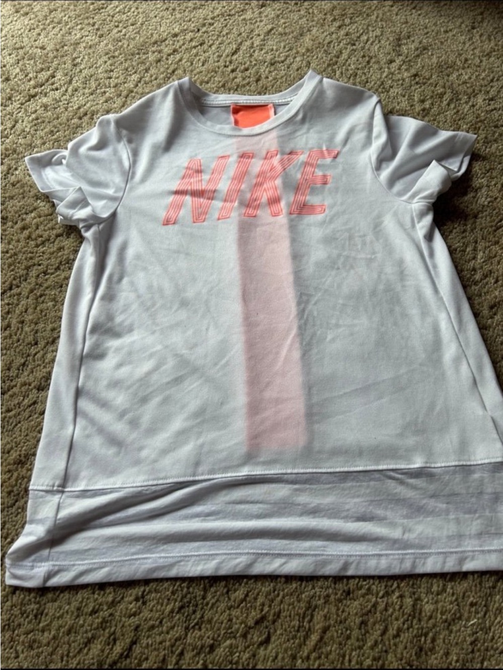 Kids Nike White Tee with Coral Pink Logo